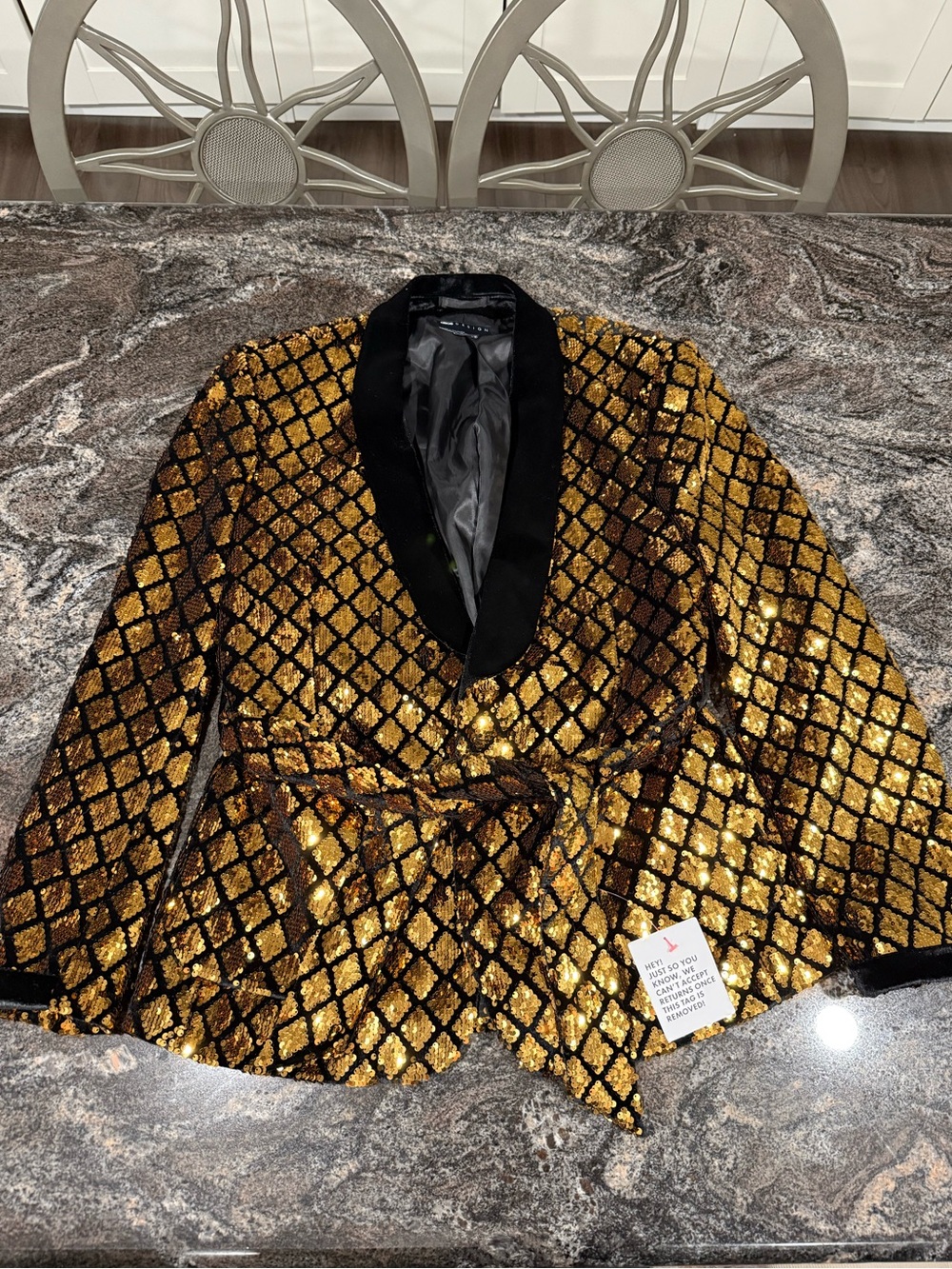 ASOS Sequined Gold & Black Shawl Collar Jacket